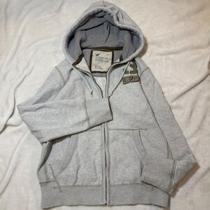 American Eagle Mens Gray Zip Up Hoodie Waffle Lined Size M